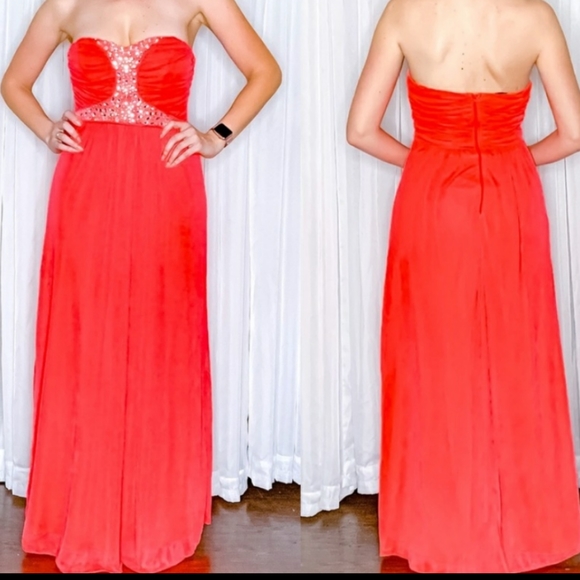 😊☆Pompous Studio formal strapless coral dress,  8 - Picture 8 of 8